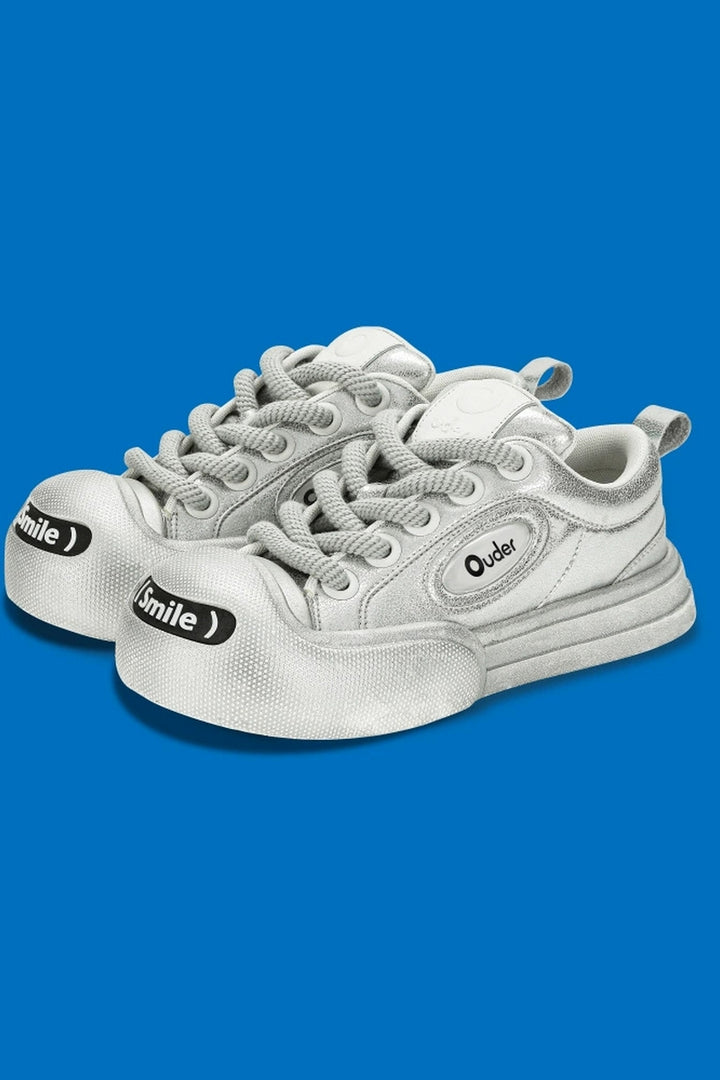 Silver Canvas Chunky Sneakers