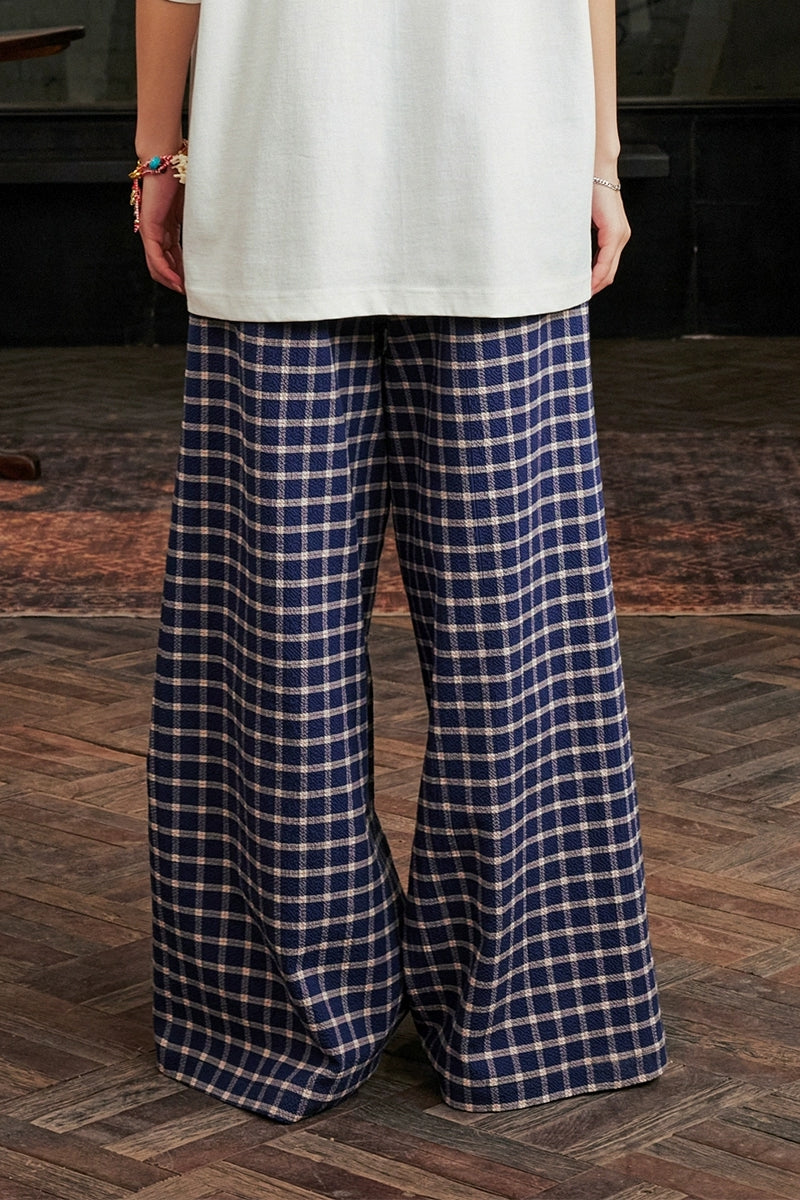 Retro Plaid Loose Wide-Leg Pants