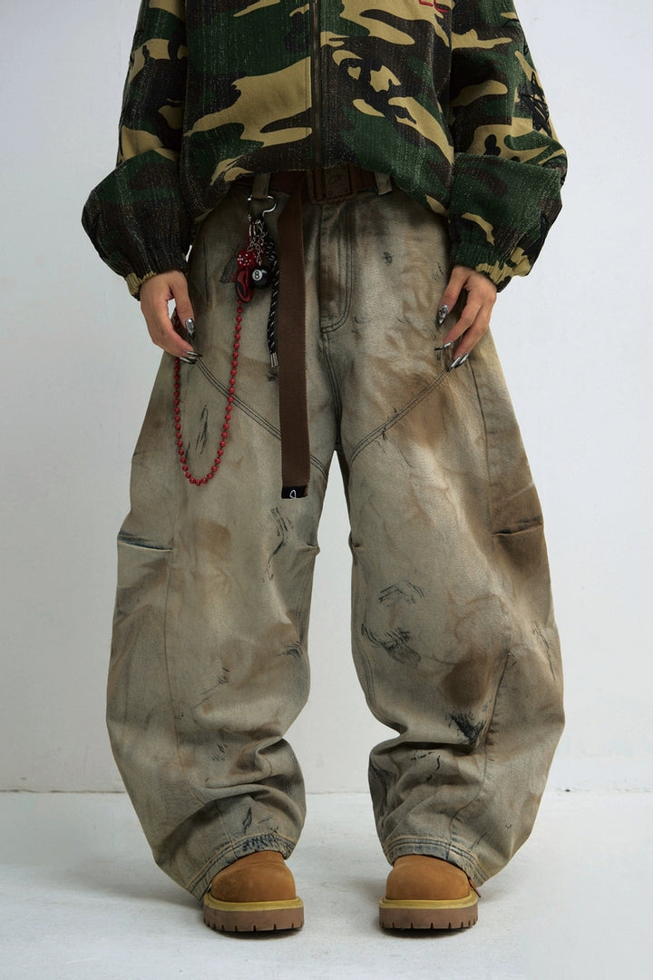 Heavy Wash Mud-Dyed Wide Jeans