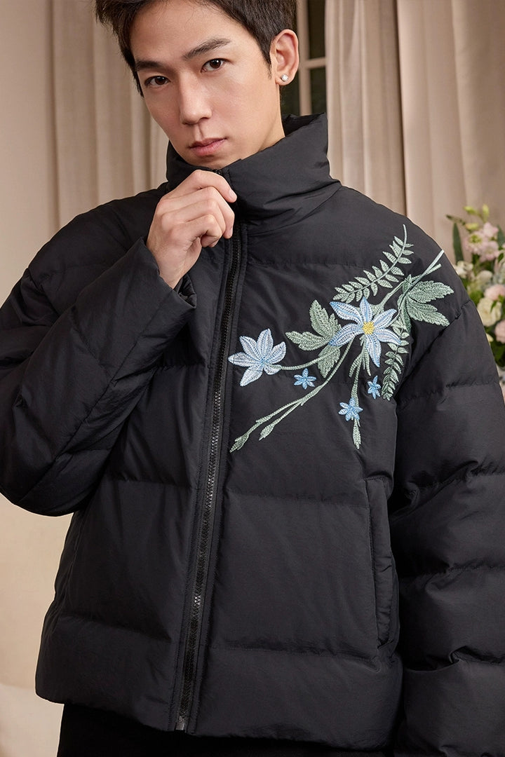 Blue Floral Embroidery Graphene Jacket