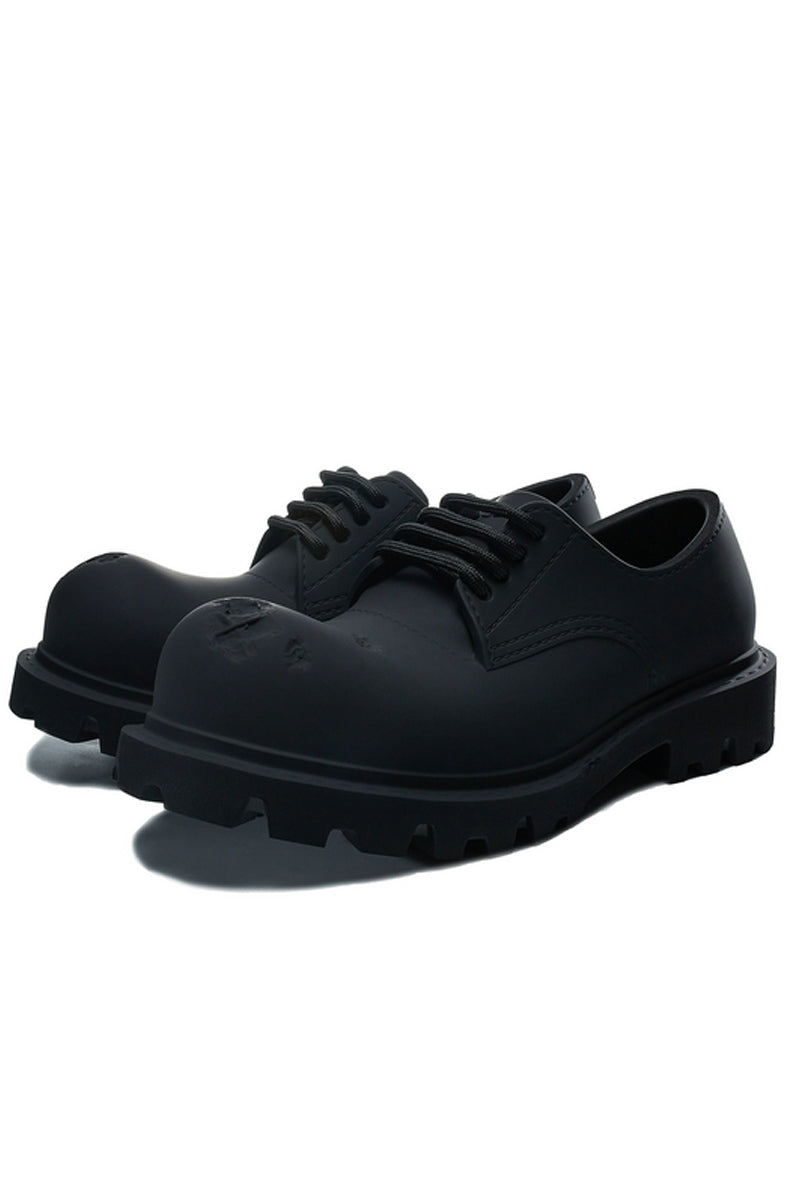 国内で当店のみ FY SPR - Black Platform Derby Shoes Firenze Atelier Men's Black Leather Round Toe Chunky Derby