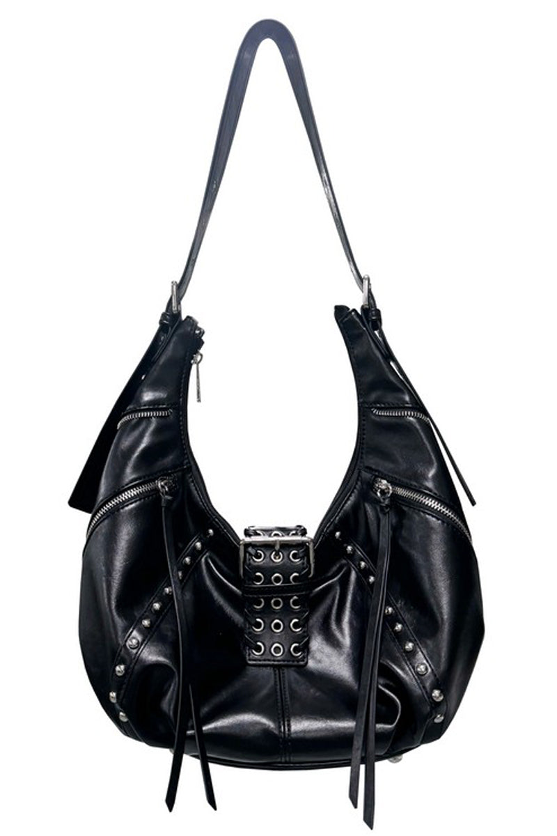 Vintage Waxed Leather Biker Shoulder Bag