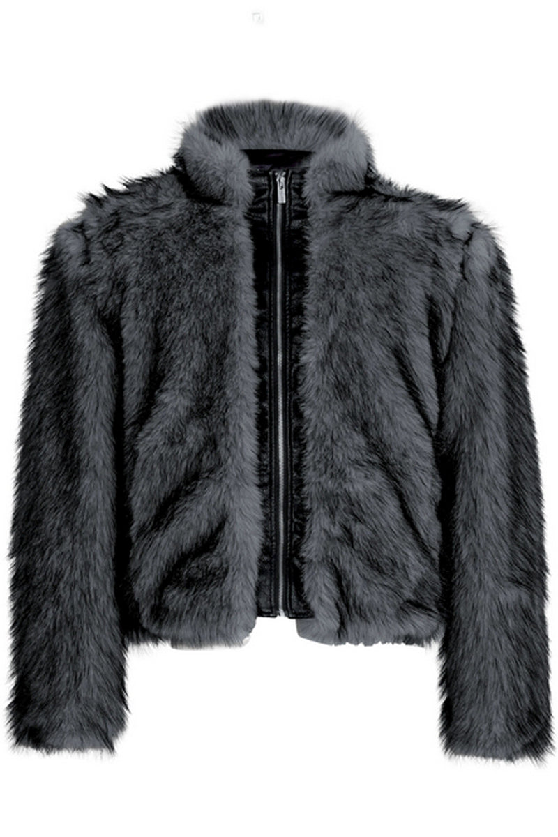 Faux Fur PU Leather Panel Jacket