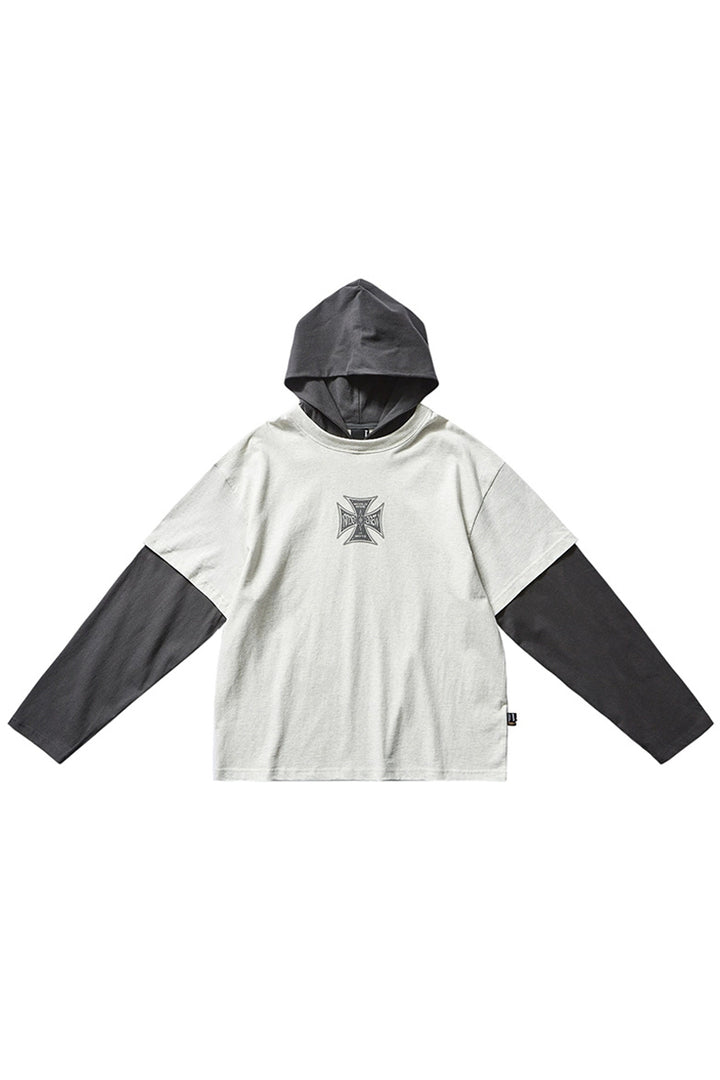 Layered Look Hooded Long Sleeve Tee