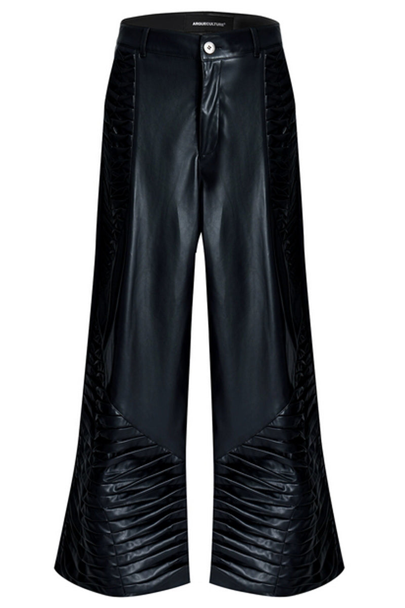 Matte PU Leather Crinkle Straight Pants