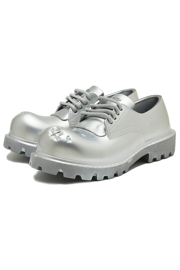 Silver Dented Platform Derby Shoes