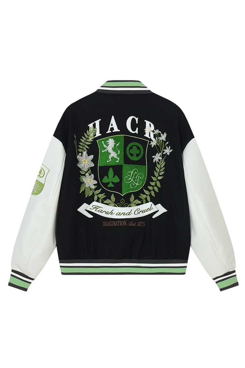 Crest Embroidery Loose Varsity Jacket