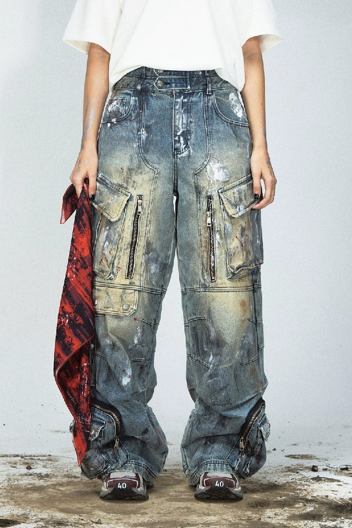 Graffiti Pocket Wide-Leg Jeans