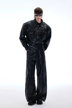 Metal Button Snake Texture Pants