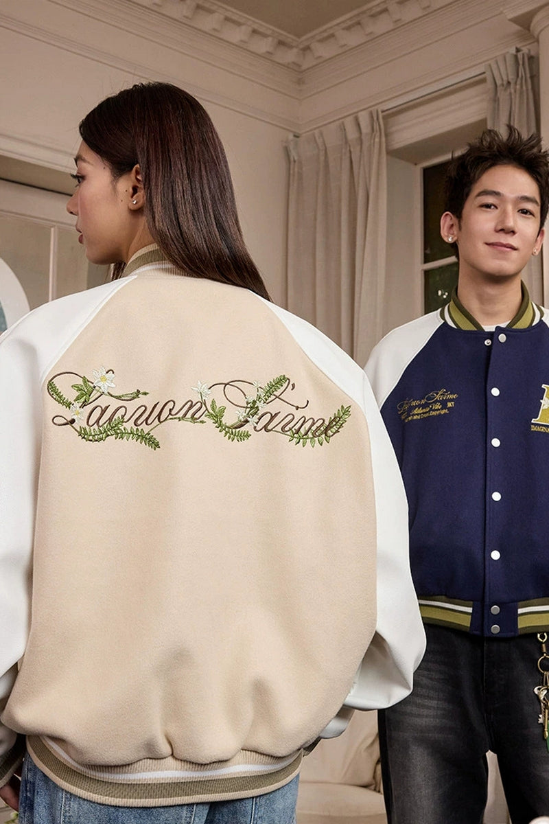 Floral Embroidery Varsity Jacket