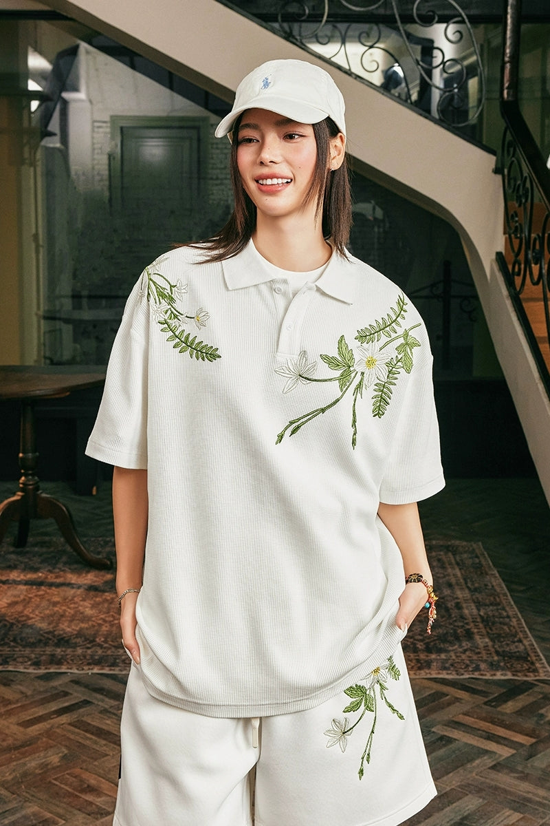 Embroidered Floral Wreath loose Polo