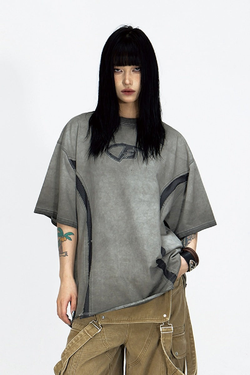 Mesh Patchwork Vintage Loose T-Shirt