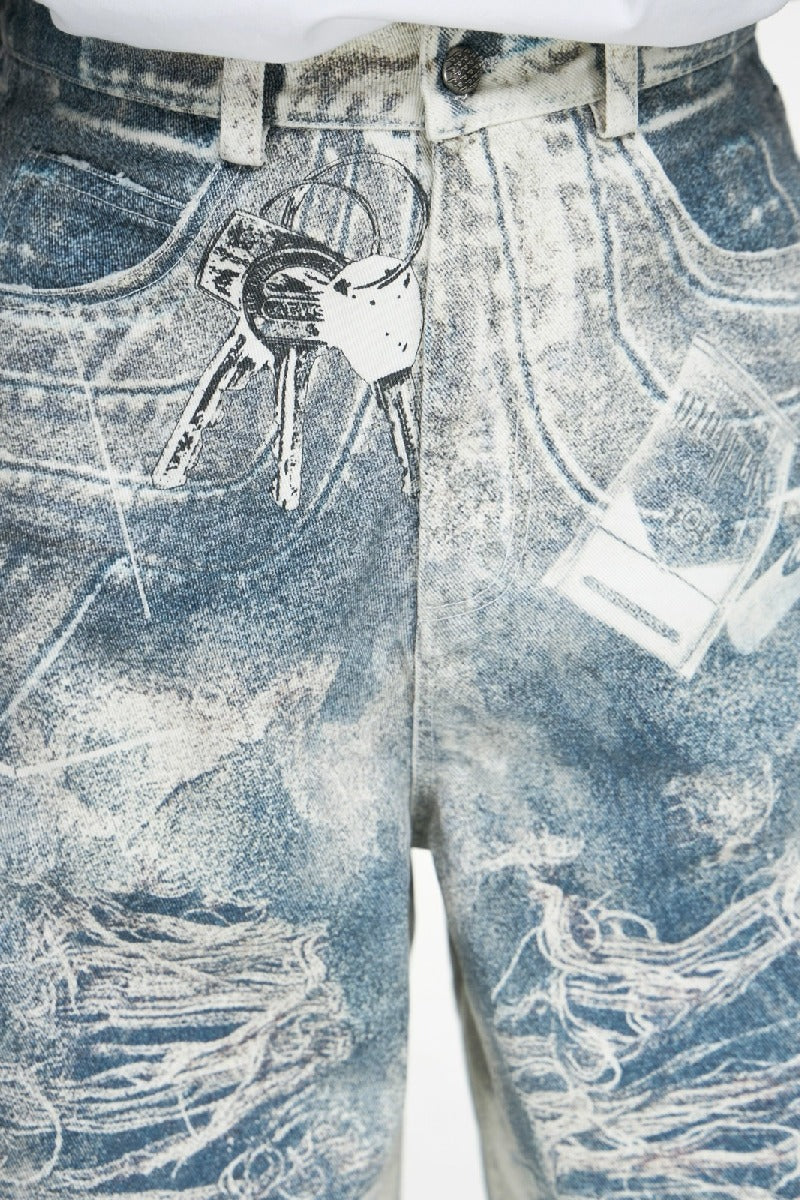 Vintage 3D Print Baggy Jeans