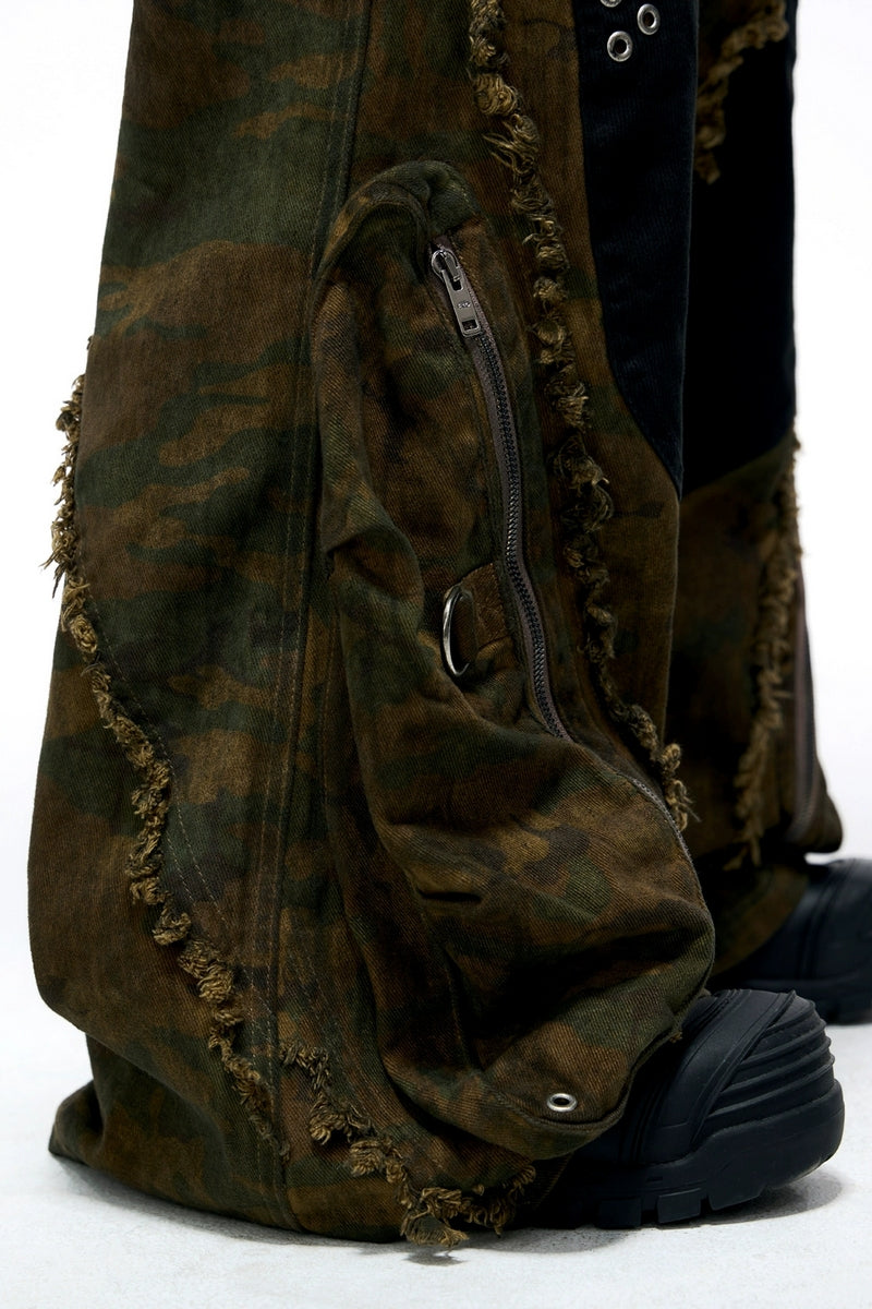 新作【PERSONSOUL】Alians Camouflage Jeans Personsoul Detachable Paneled Camo Baggy Jeans - personsoul