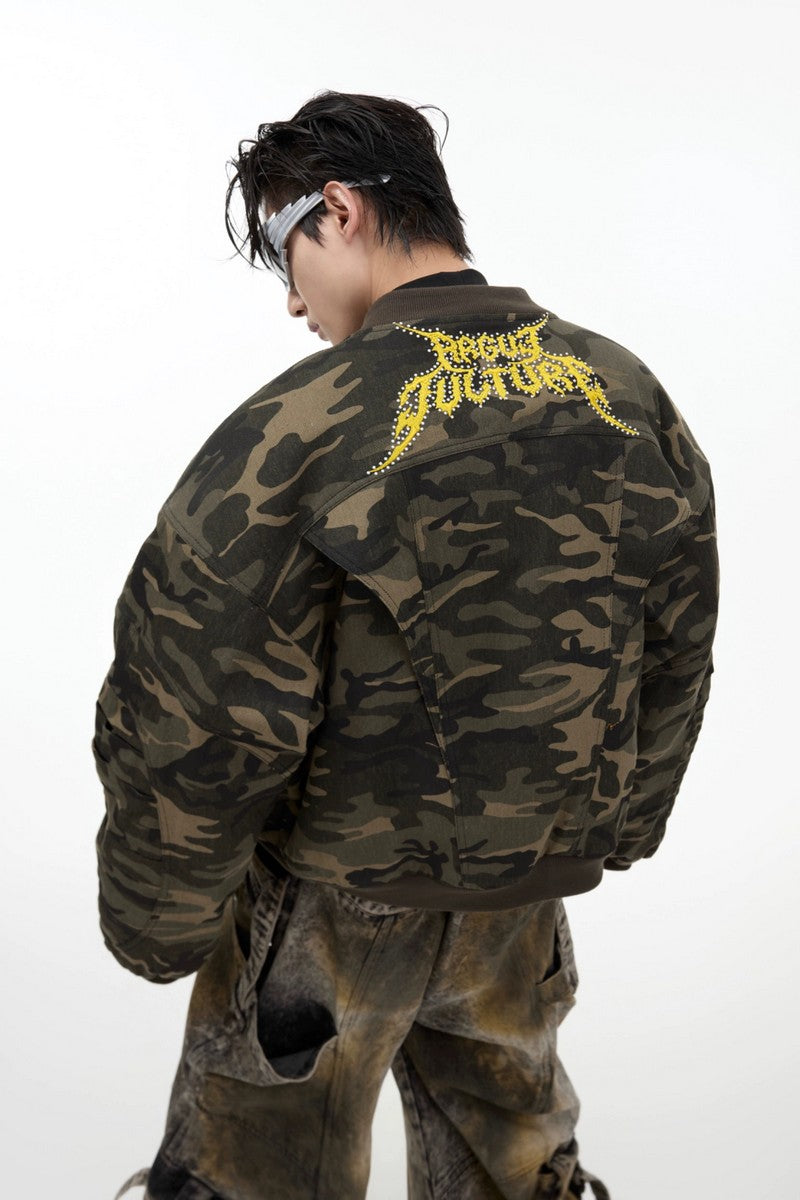 Vintage Camo Padded Bomber Jacket