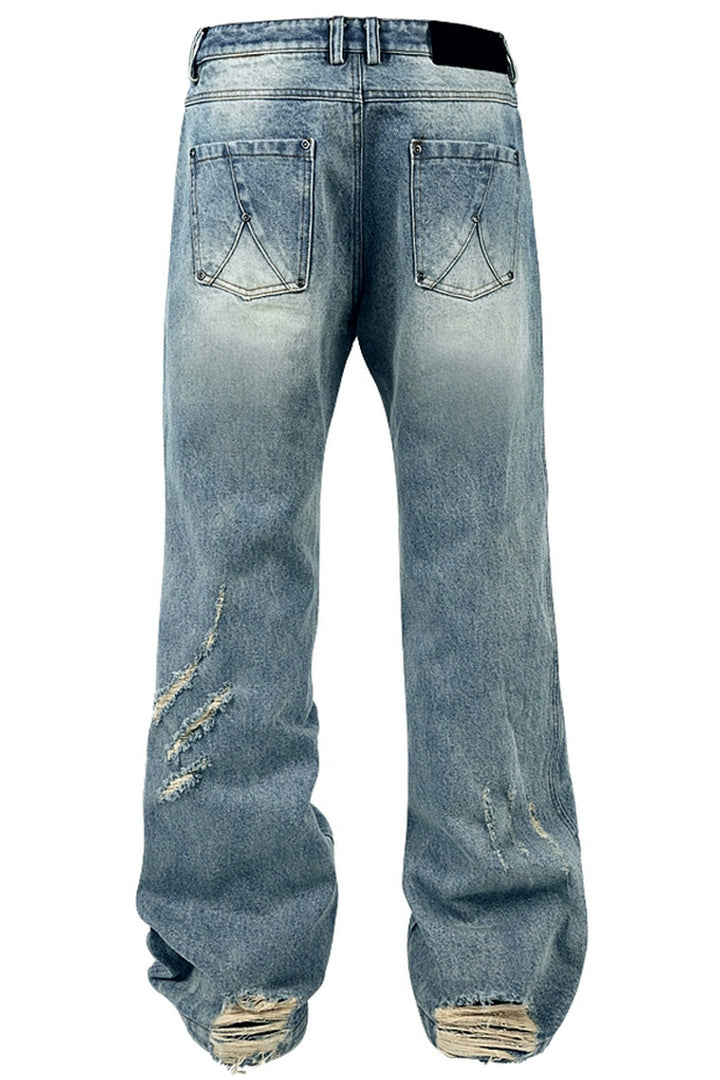 Distressed Washed Flare Jeans