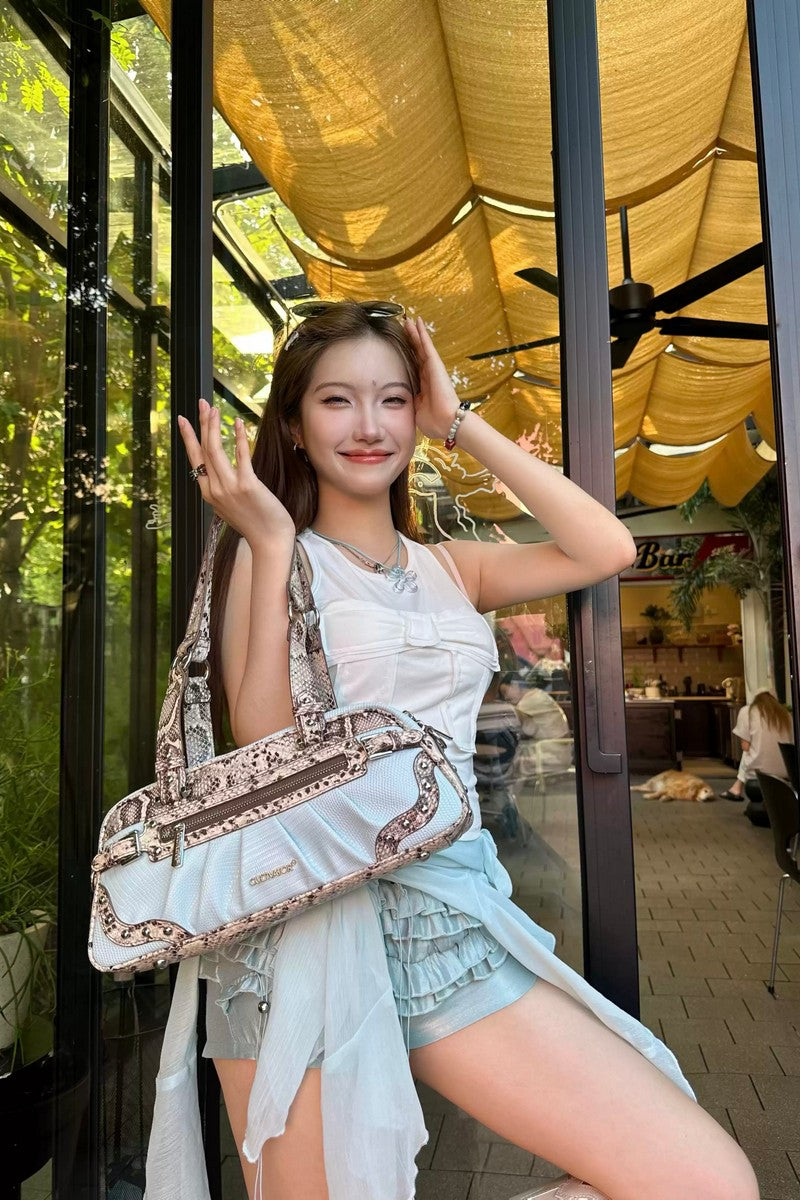 Millennial Snake Print Colorblock Underarm Bag