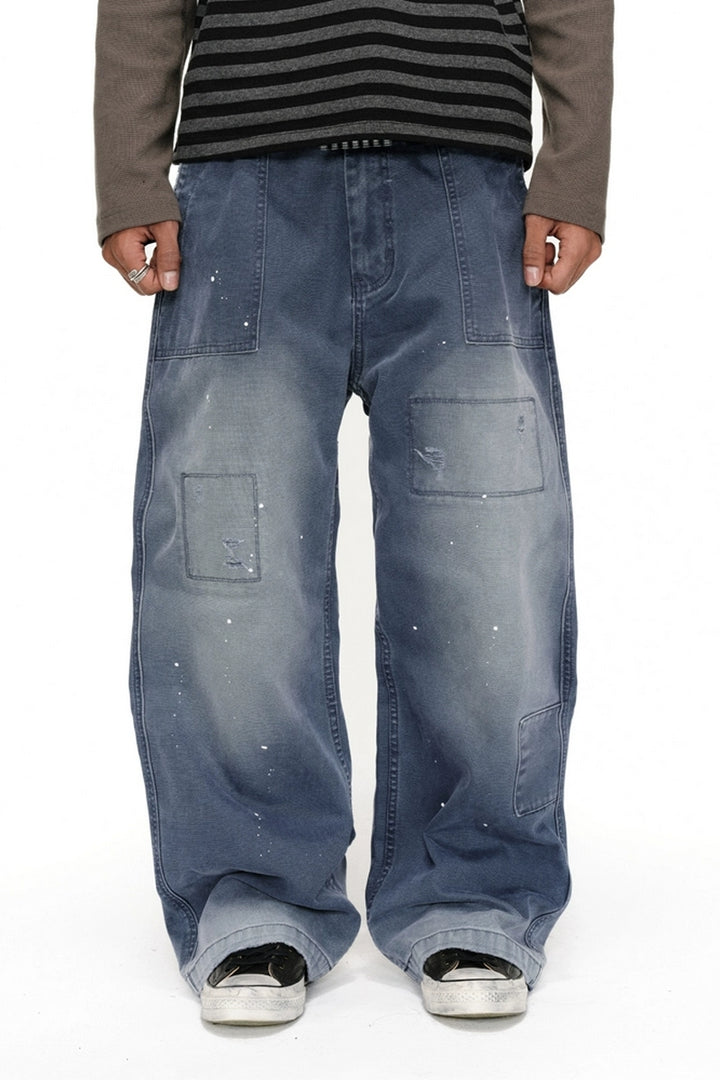 Distressed Patchwork Paint-Splatter Work Pants