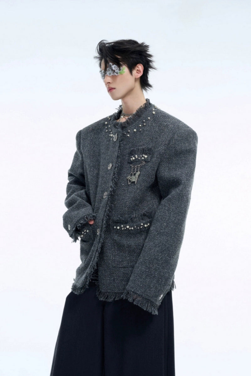 Pearl Accent Textured Tweed Jacket