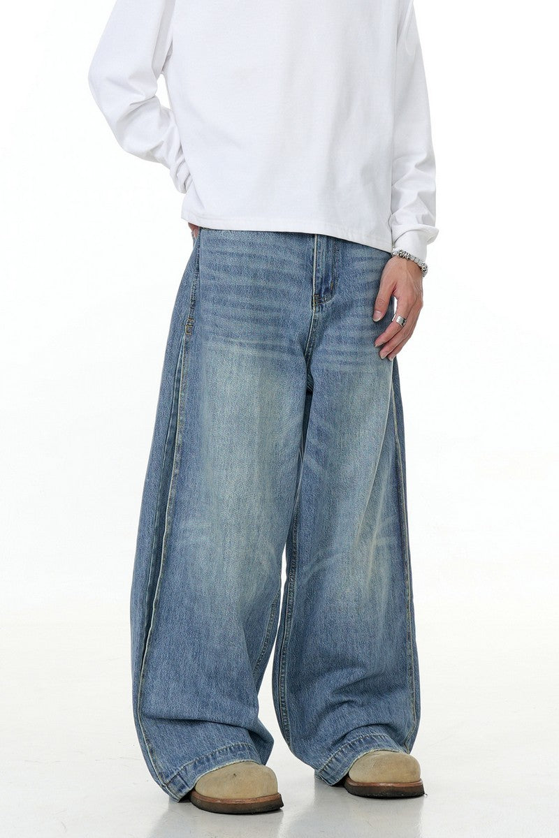 Washed Blue Straight-Leg Jeans