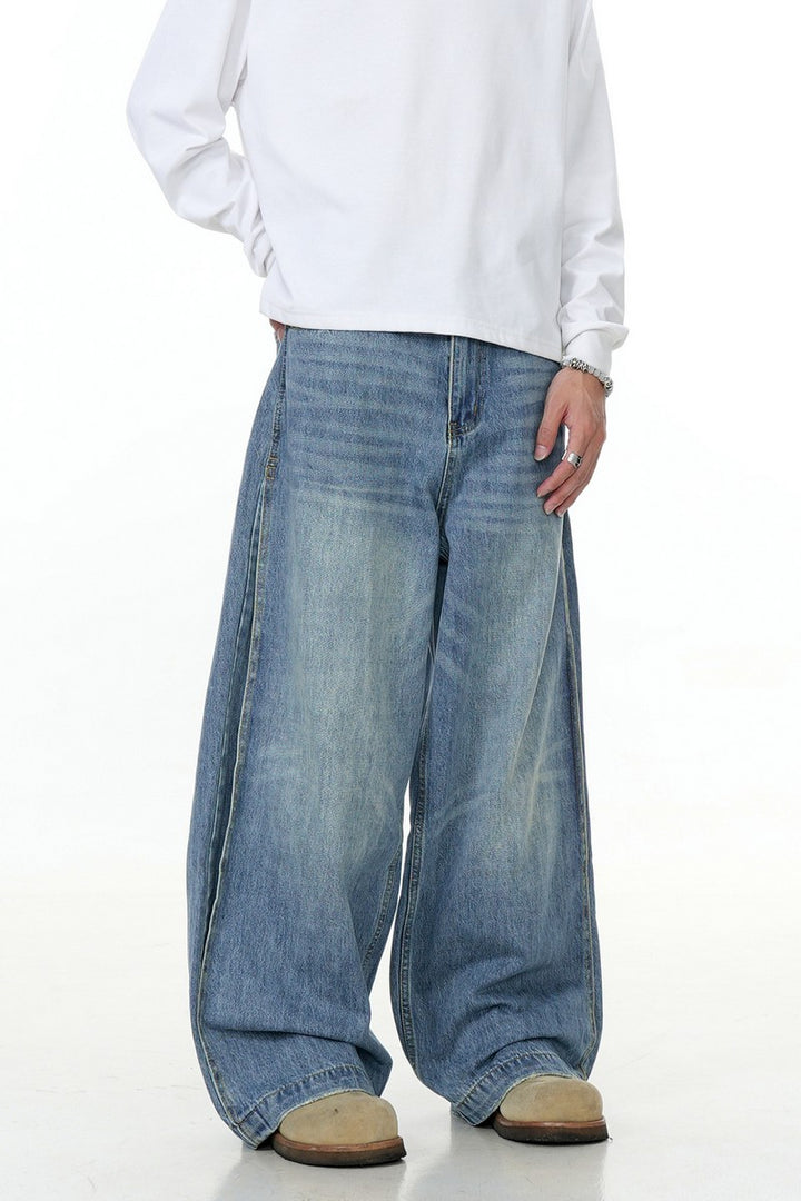 Washed Blue Straight-Leg Jeans