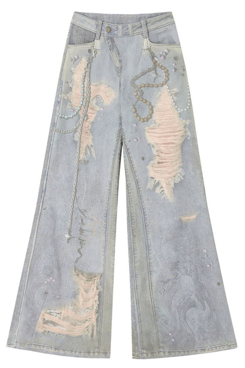 Printed High-Waist Flare Pants