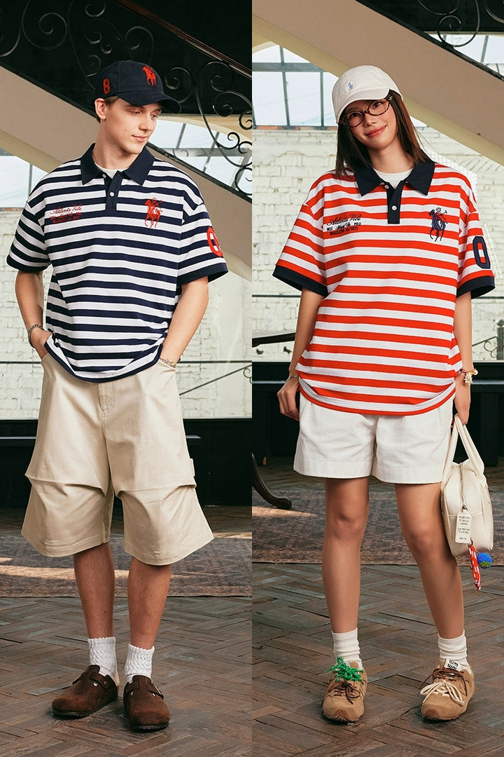 Nautical Striped Embroidered Polo Shirt