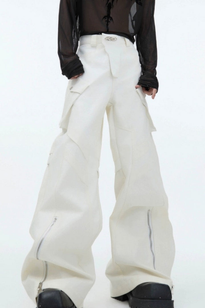 PU Leather Patchwork Cargo Trousers