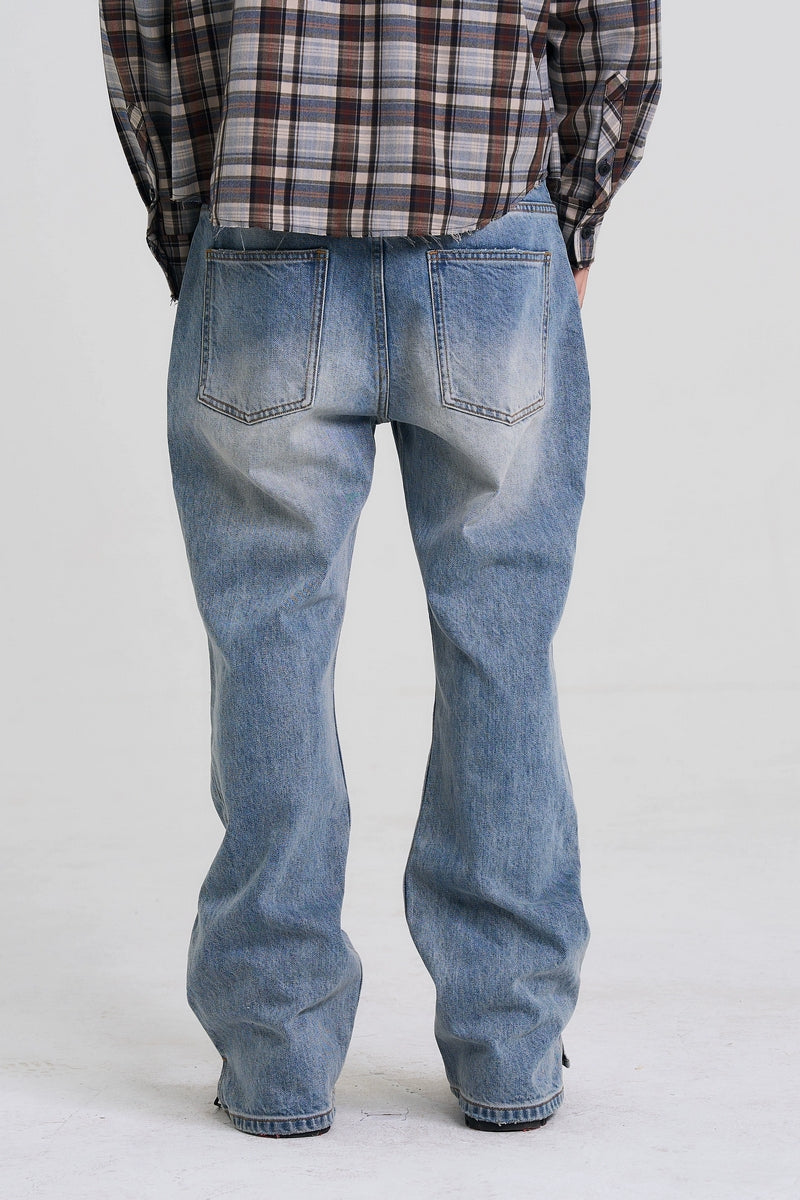 Distressed Patchwork Straight Jeans