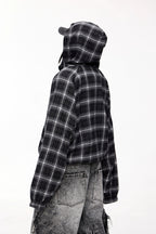 Plaid Contrast Drawstring Half-Zip Hoodie
