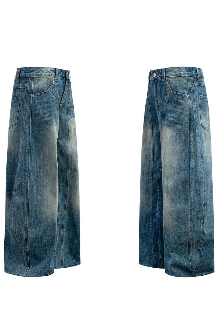 Vintage Washed Wide-Leg Blue Jeans