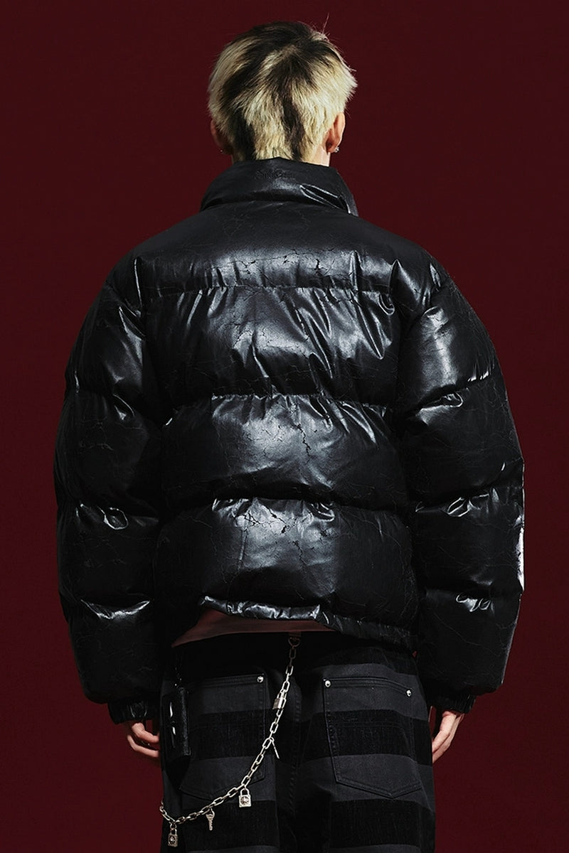 Cracked Pattern Puffer Jacket