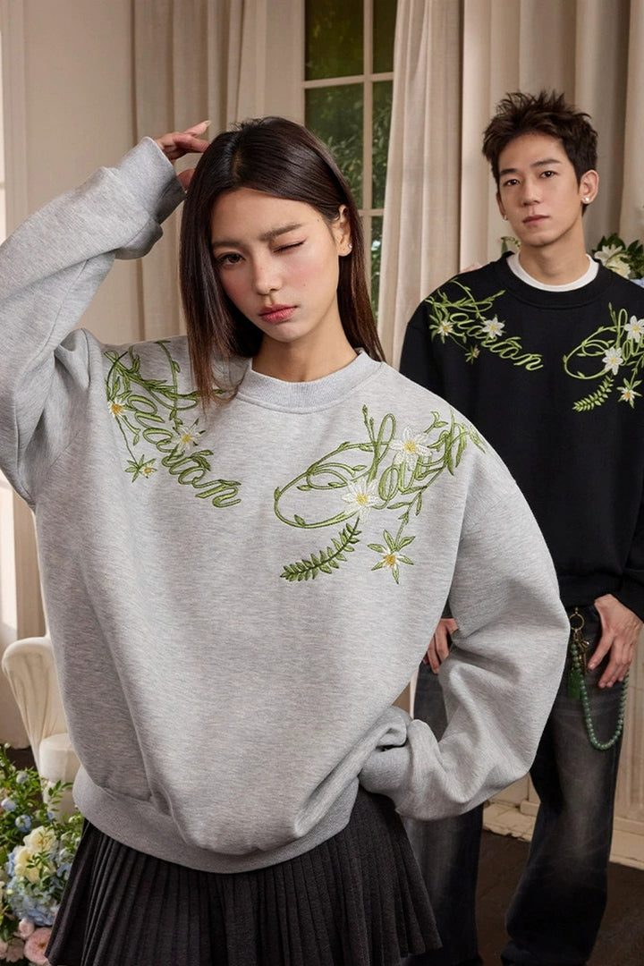 Plant Motif Crewneck Sweatshirt