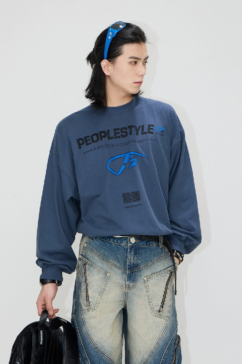 Punk Print Bleached Long Sleeve T-Shirt