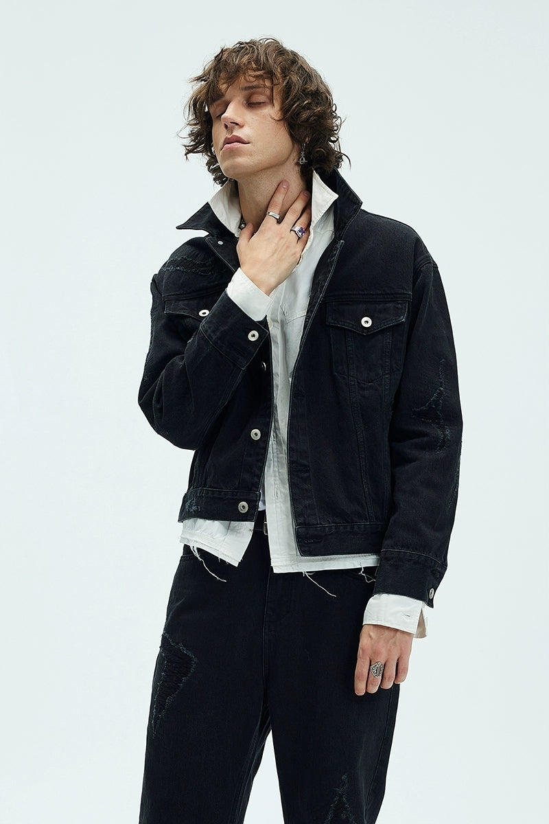 Heavy Washed Distressed Denim Jacket