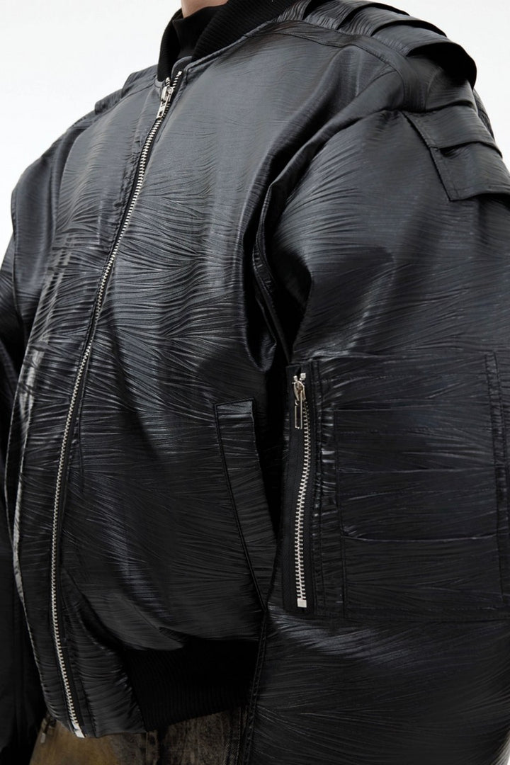 PU Leather Padded Bomber Jacket