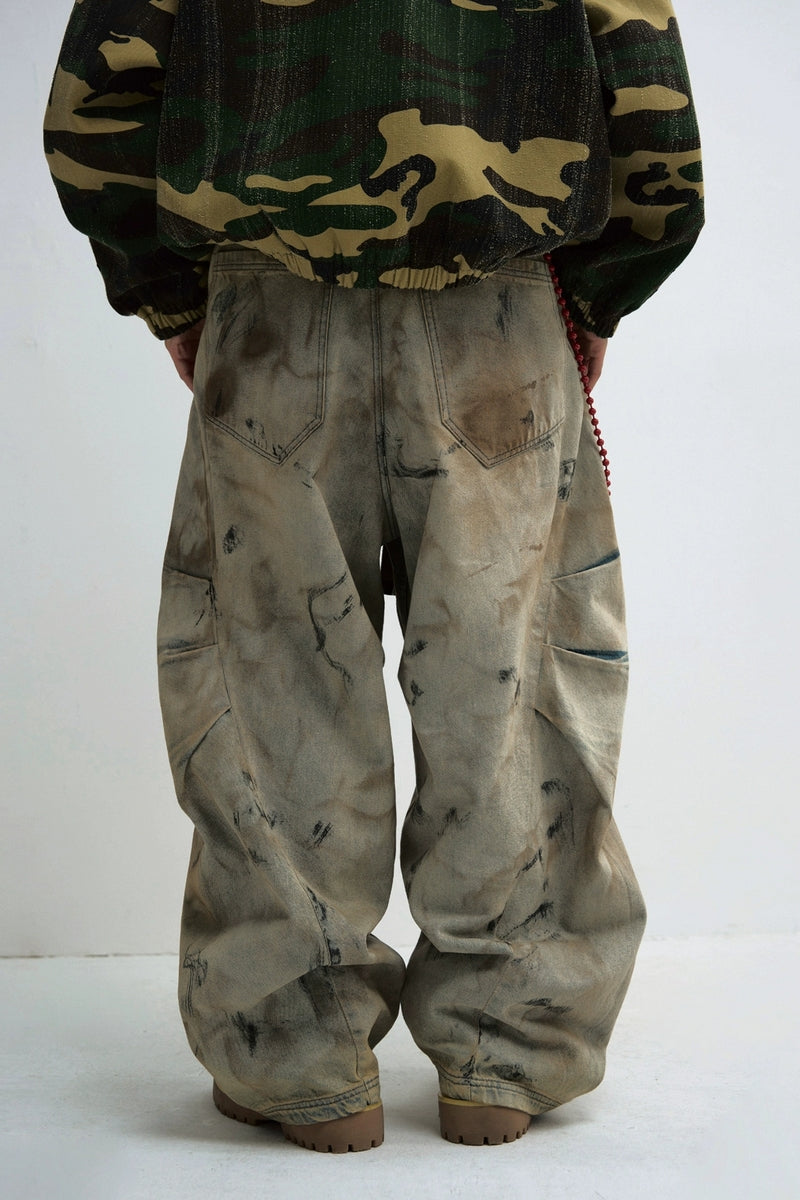 Heavy Wash Mud-Dyed Wide Jeans