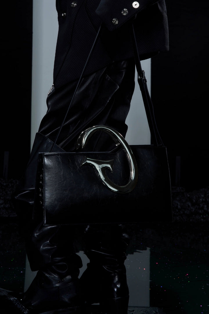 Asymmetric Metal Handle Chain Shoulder Bag