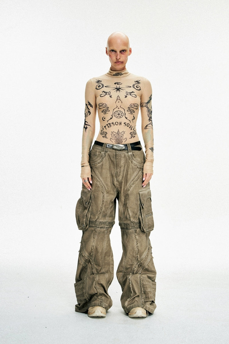 Detachable Distressed Structured Pants