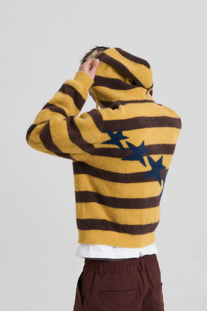 Striped Knit Fuzzy Hoodie