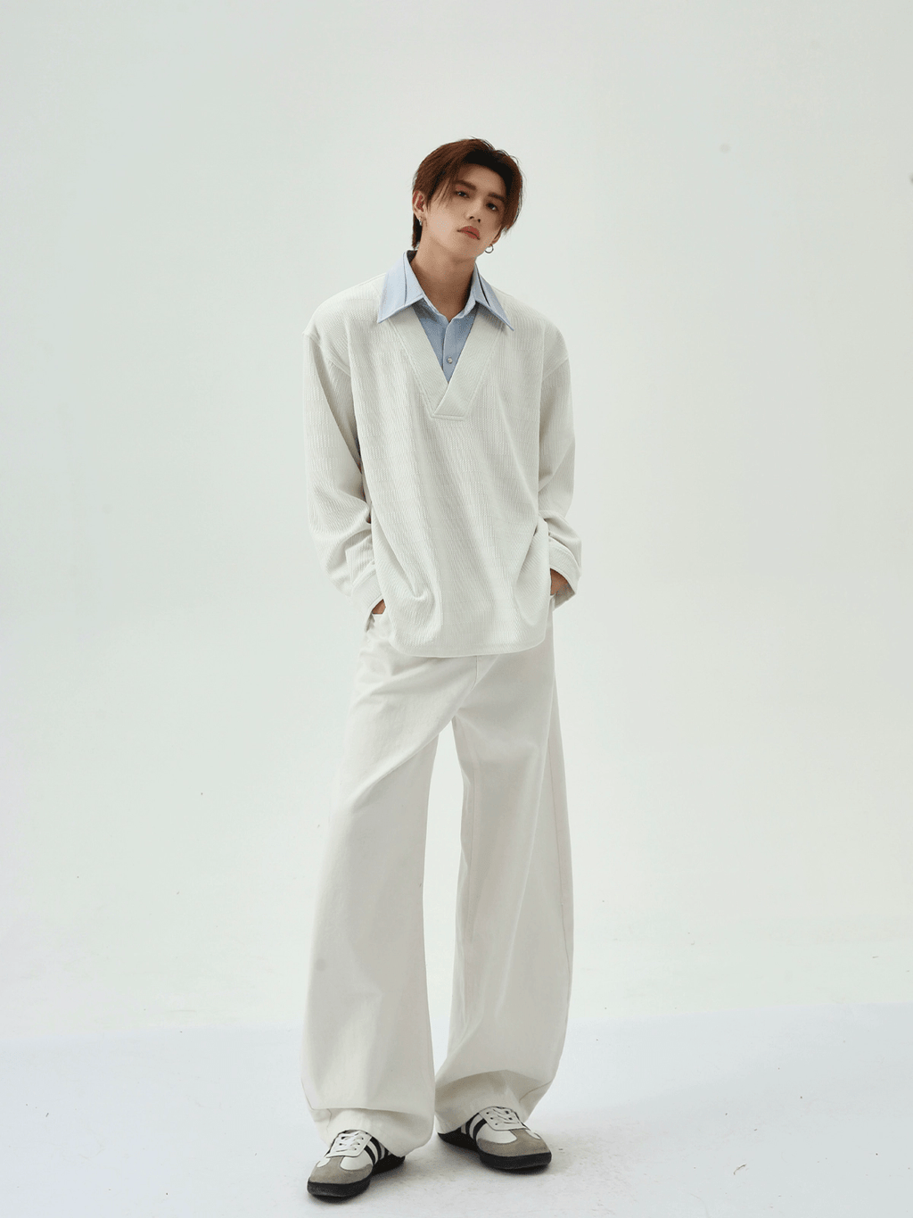 Layered Contrast Collar Long Sleeve Tee