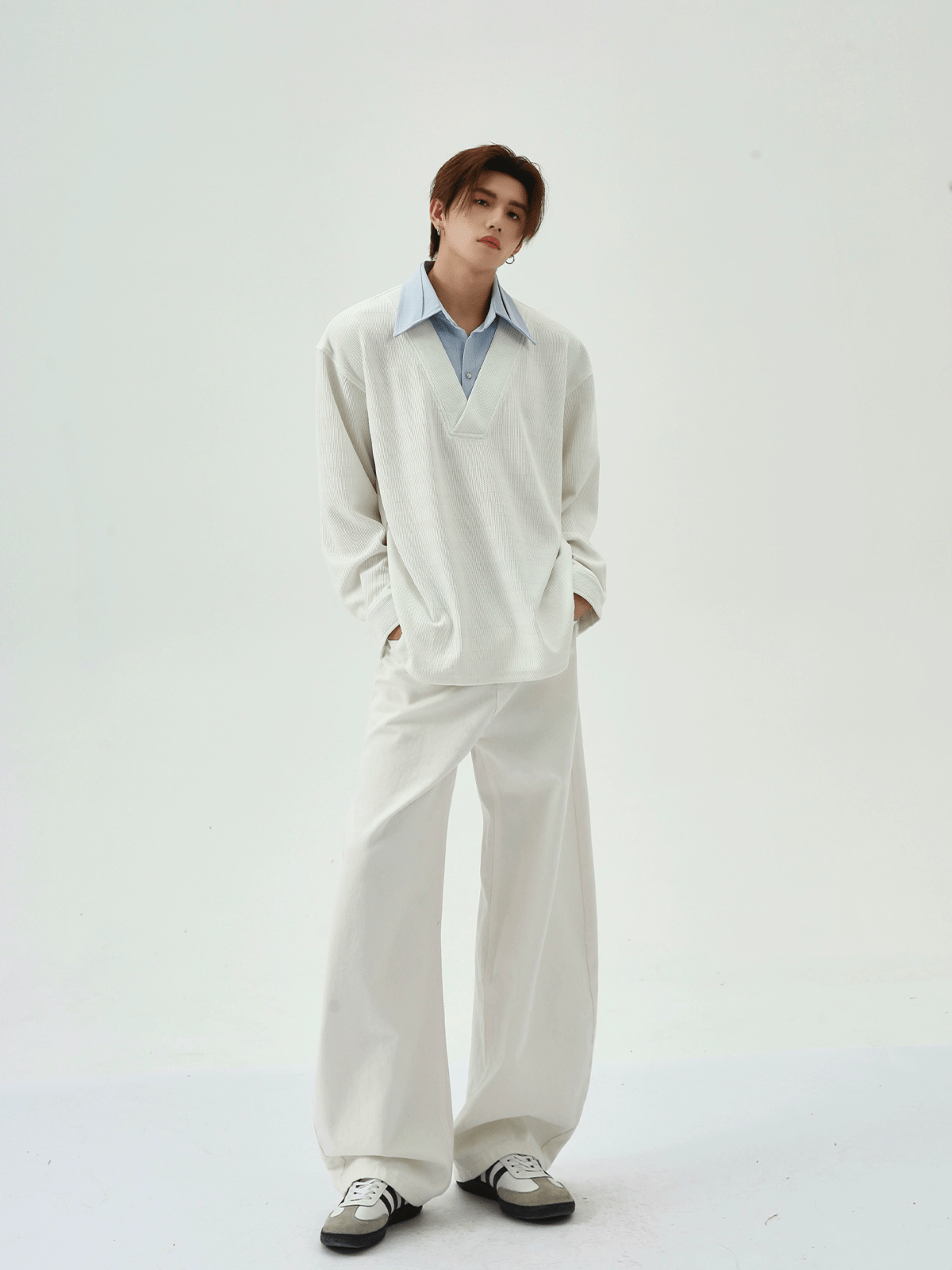 Layered Contrast Collar Long Sleeve Tee