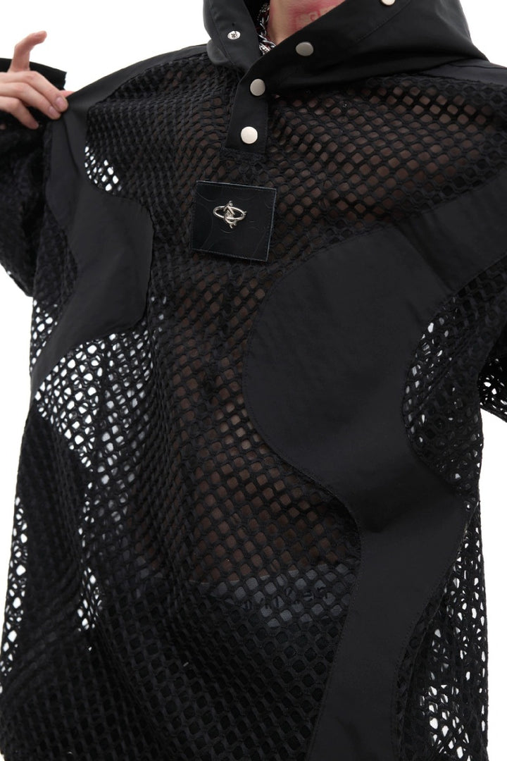 Sheer Mesh Punk Hooded Sweatshirt