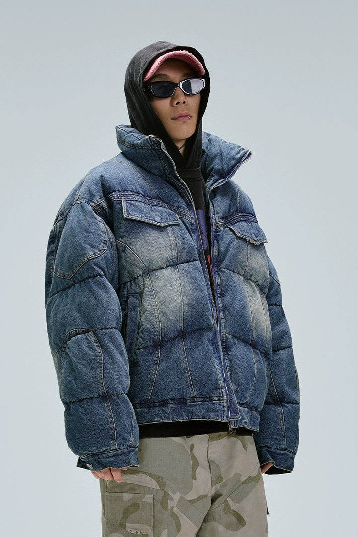 Washed Denim Puffer Jacket