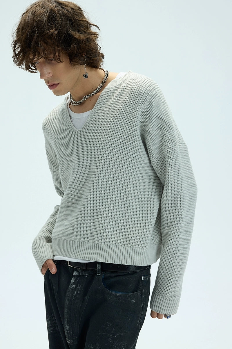 V-Neck Waffle Knit Cropped Sweater