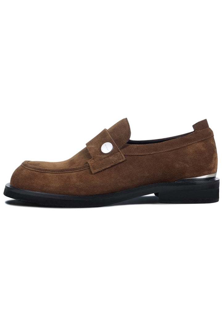 Metal Button Leather Loafers