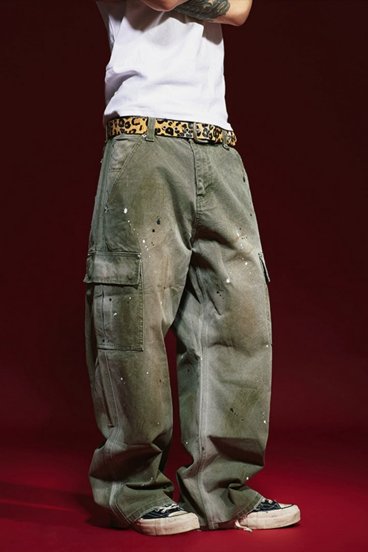 Paint-Splatter Washed Cargo Pants