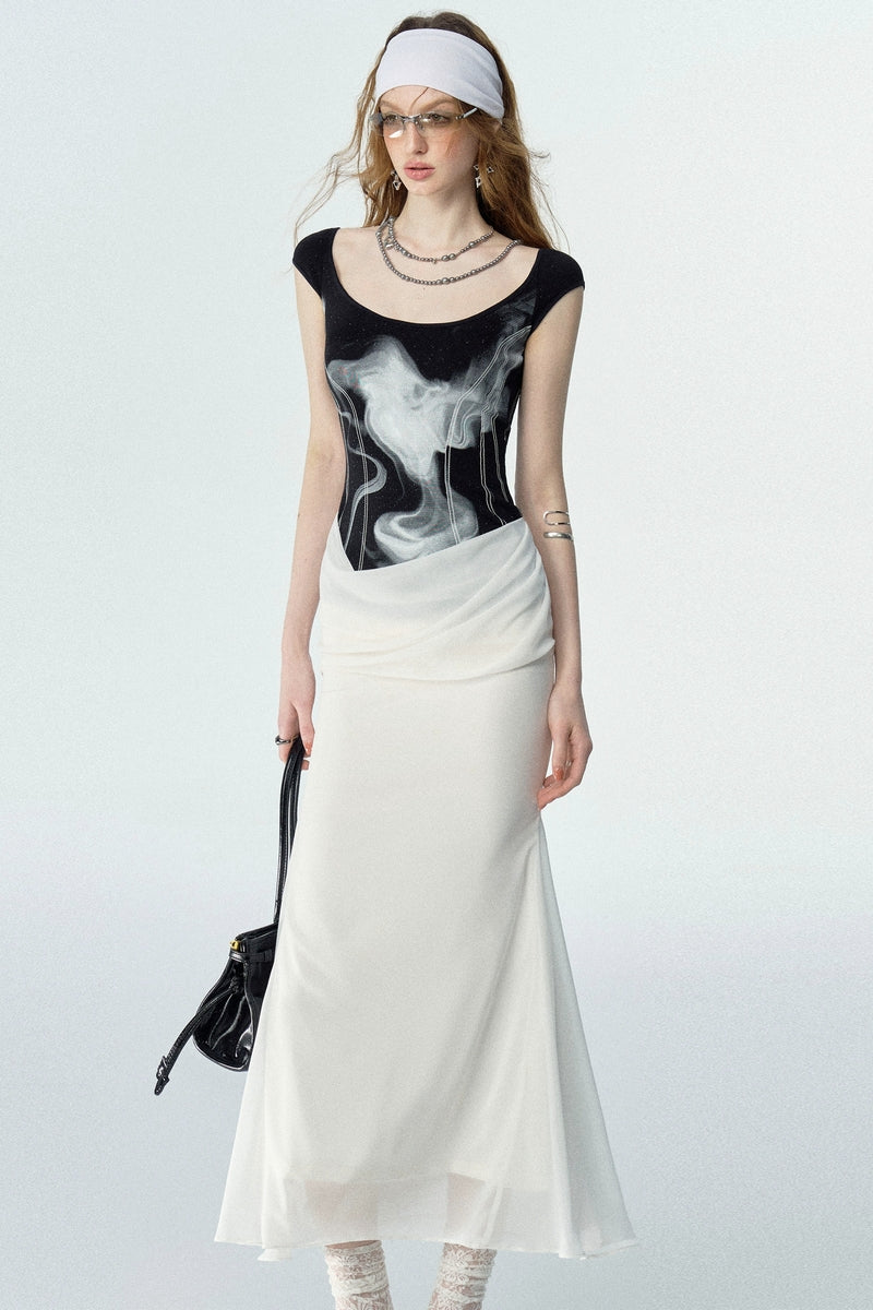 Layered Effect Print Dress