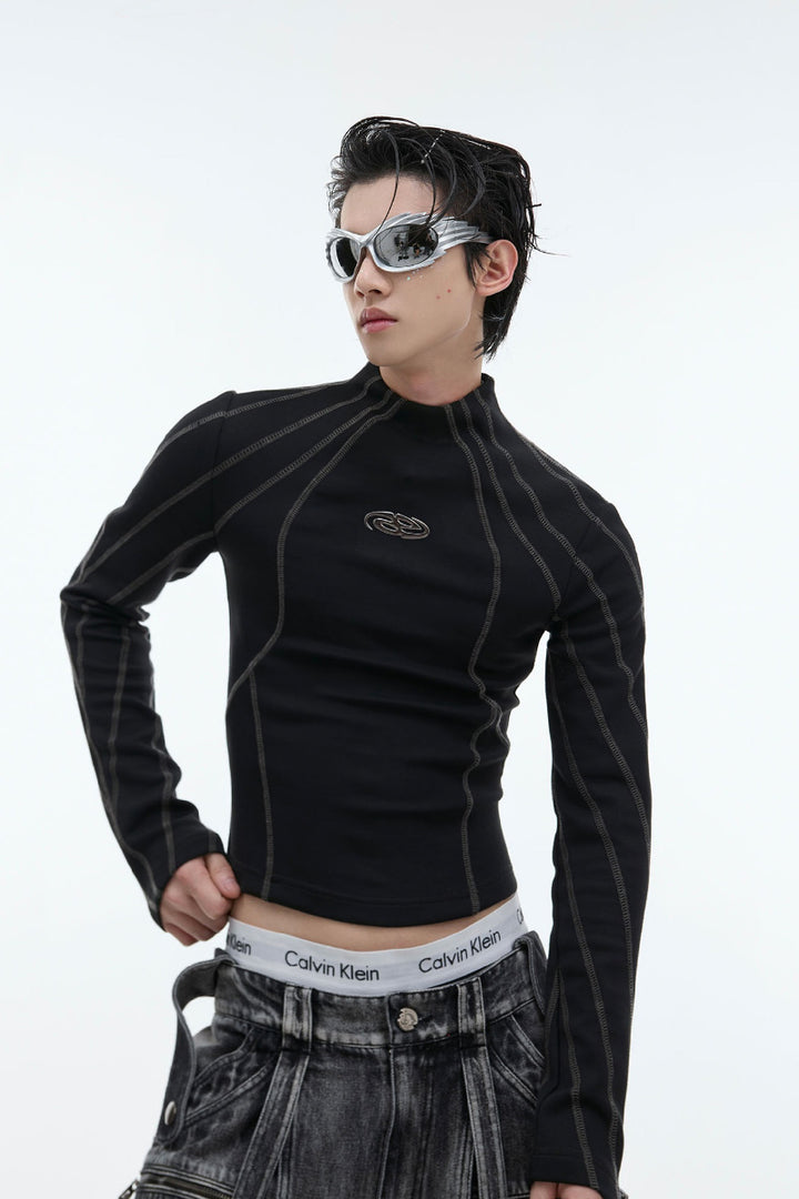 Metal Accent Slim Fit Turtleneck Top