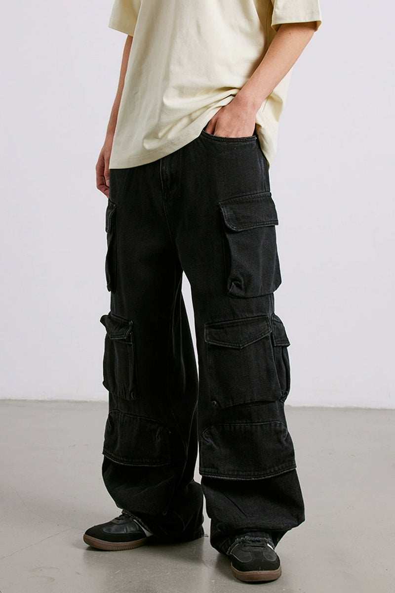 Black Washed Cargo Work Pants